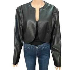 Allegra K Cropped Faux Leather Bolero Jacket XL Open Front Collarless Minimalist